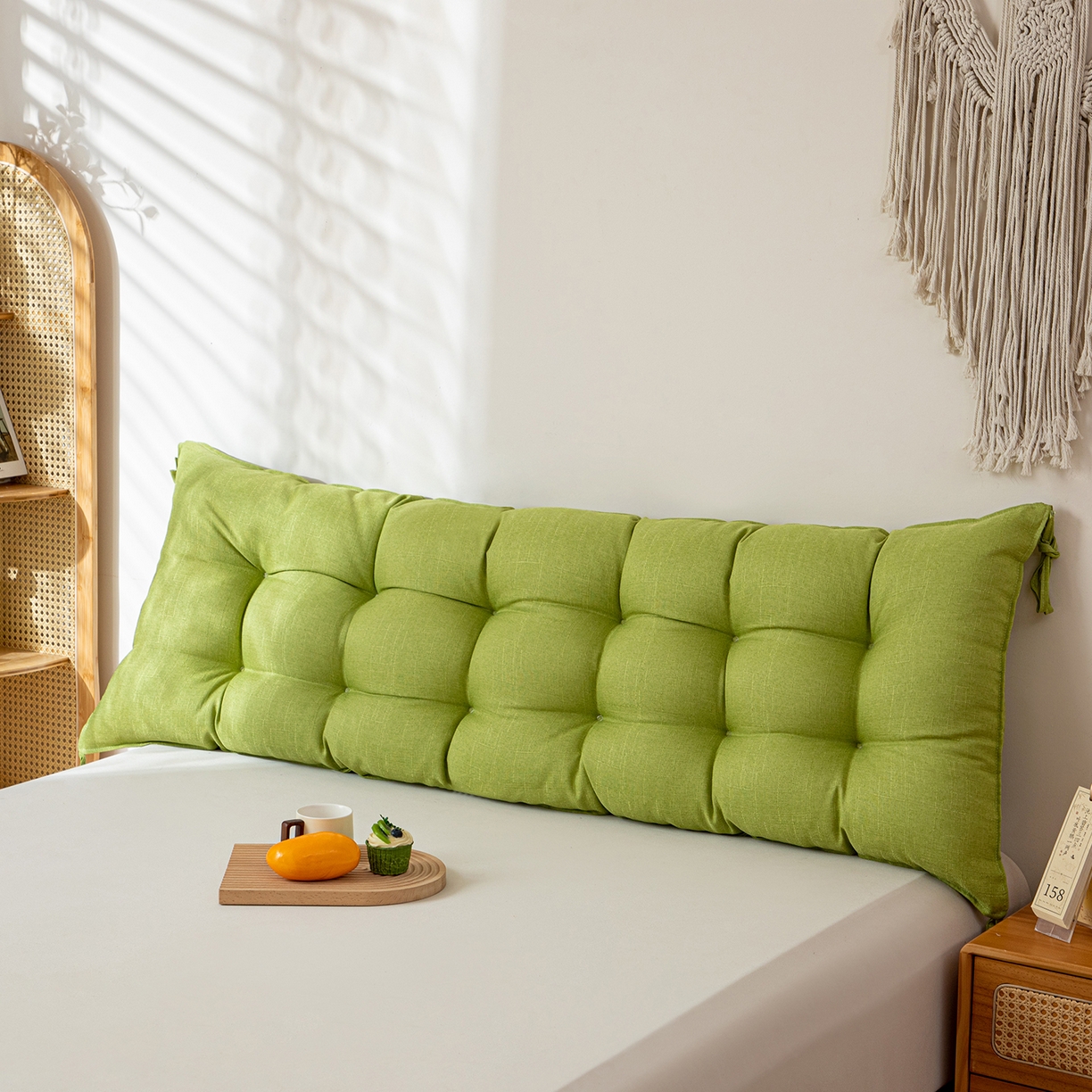 91家纺网 家纺一手货源 找家纺 沐沐家纺 2026新款棉麻竹节沙发座椅垫床头靠背 绿色