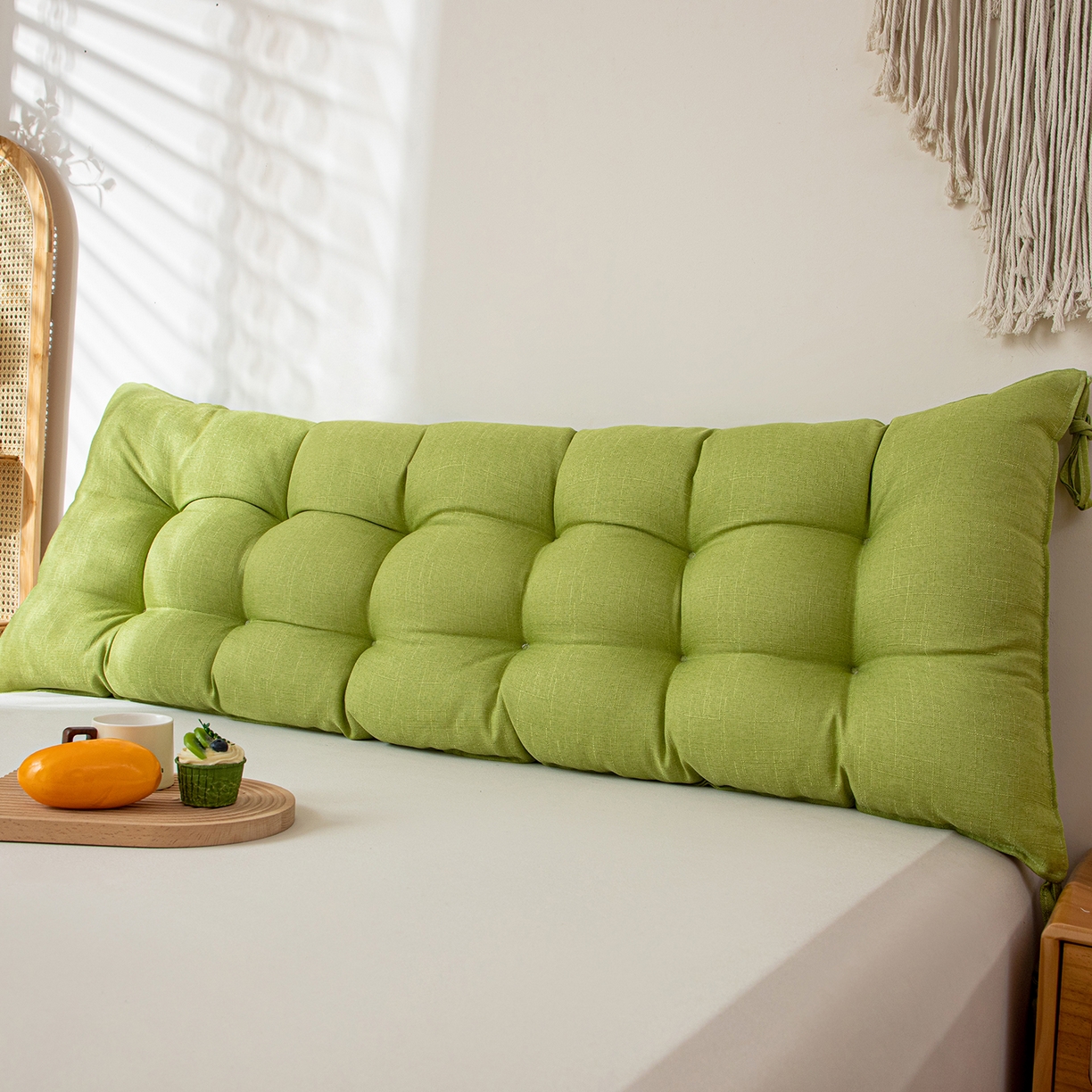 91家纺网 家纺一手货源 找家纺 沐沐家纺 2026新款棉麻竹节沙发座椅垫床头靠背 绿色