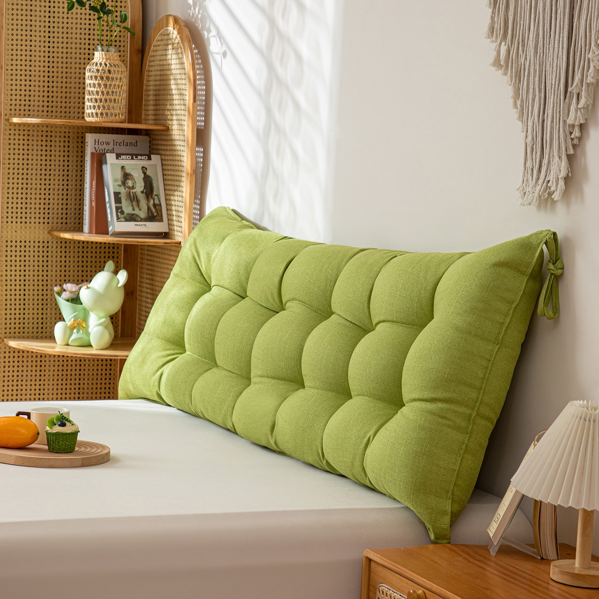 91家纺网 家纺一手货源 找家纺 沐沐家纺 2026新款棉麻竹节沙发座椅垫床头靠背 绿色