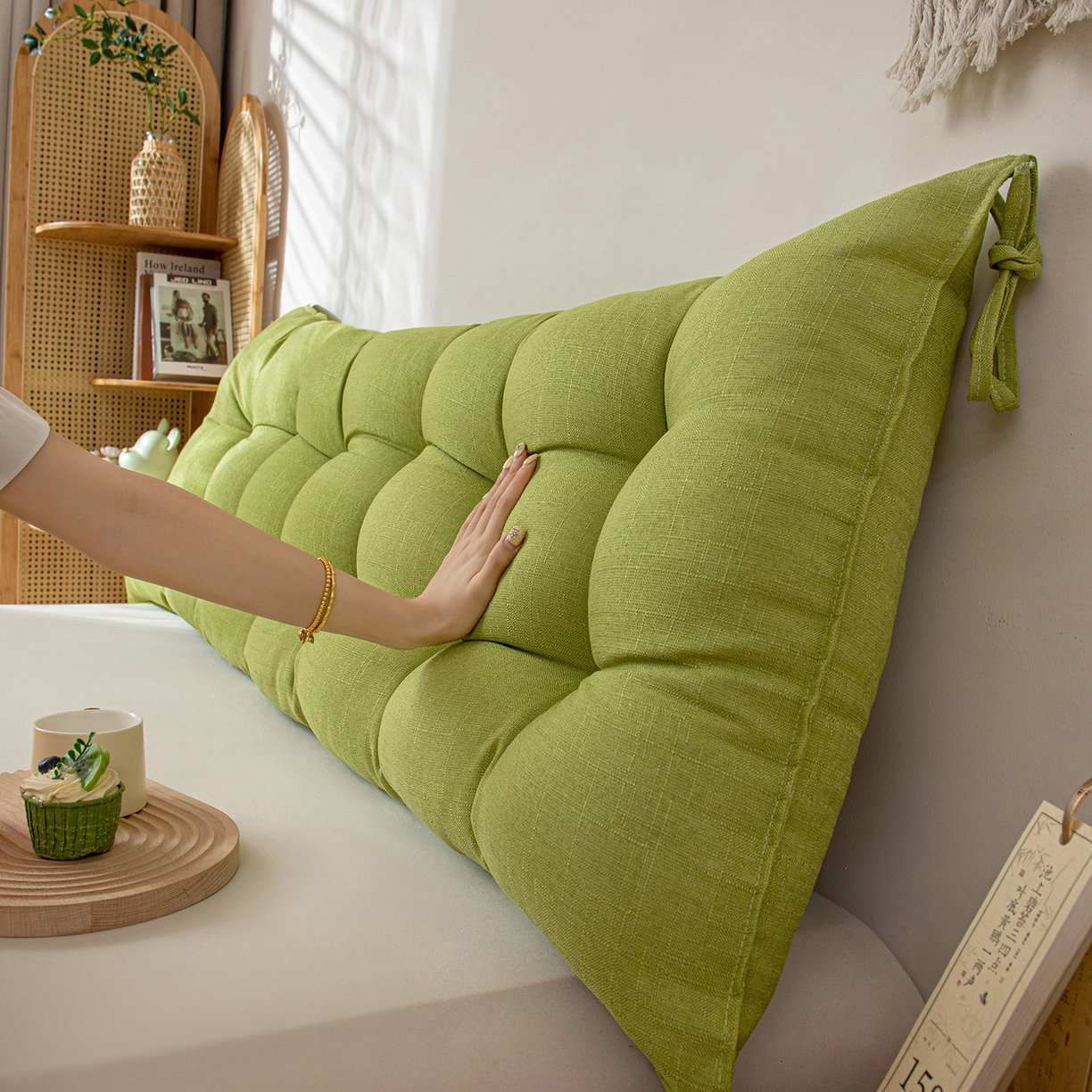 91家纺网 家纺一手货源 找家纺 沐沐家纺 2026新款棉麻竹节沙发座椅垫床头靠背 绿色