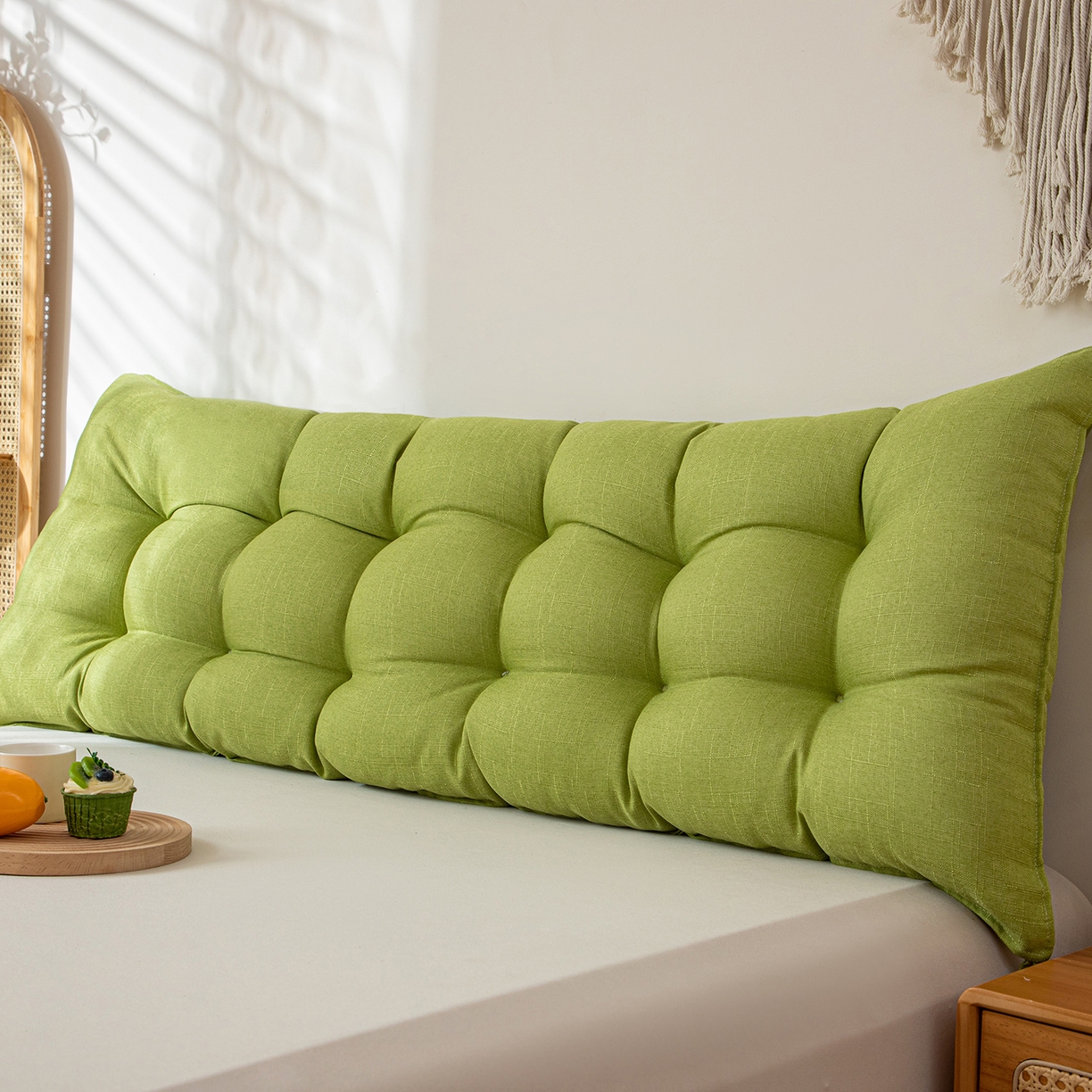 91家纺网 家纺一手货源 找家纺 沐沐家纺 2026新款棉麻竹节沙发座椅垫床头靠背 绿色