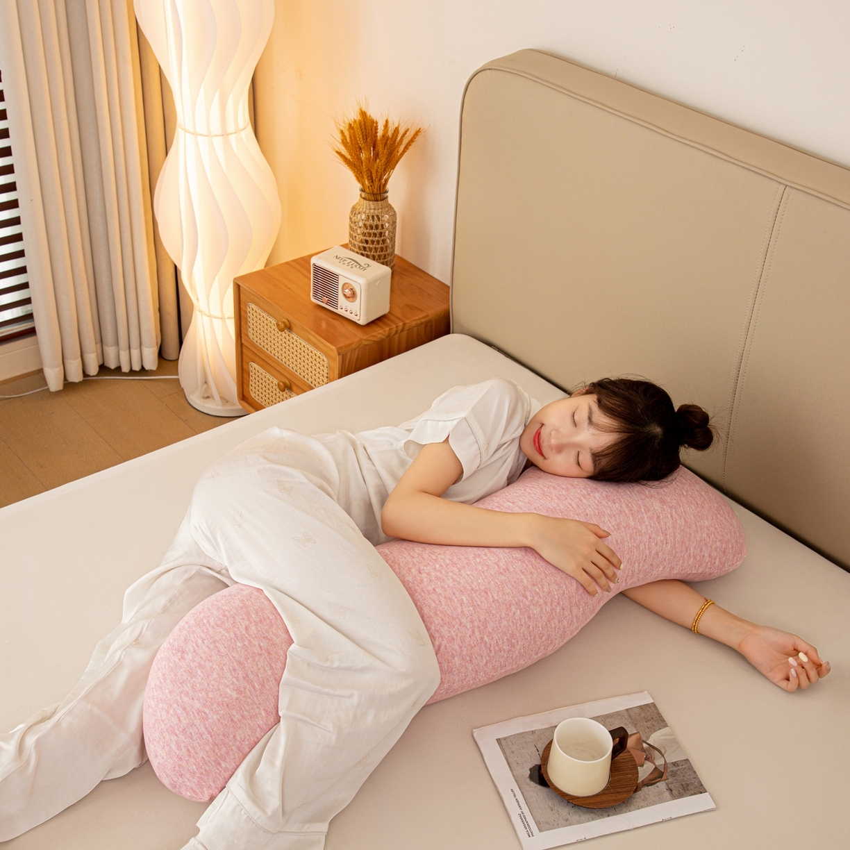 91家纺网 家纺一手货源 找家纺 沐沐家纺 2026新款深睡抱抱枕 粉色