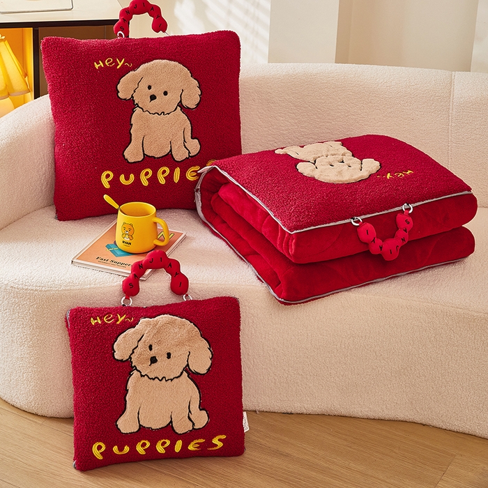 91家纺网 家纺一手货源 找家纺 （总）伊可爱2025新款秋冬泰迪绒卡通贴布绣提手抱枕被-贝宝