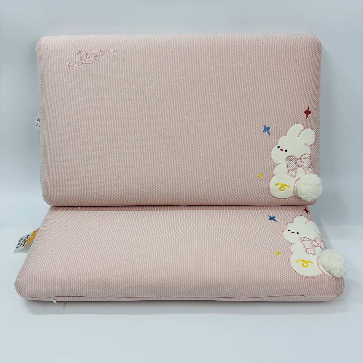 露函家居 2025新款儿童款蝴蝶结兔面包枕枕头枕芯 粉色