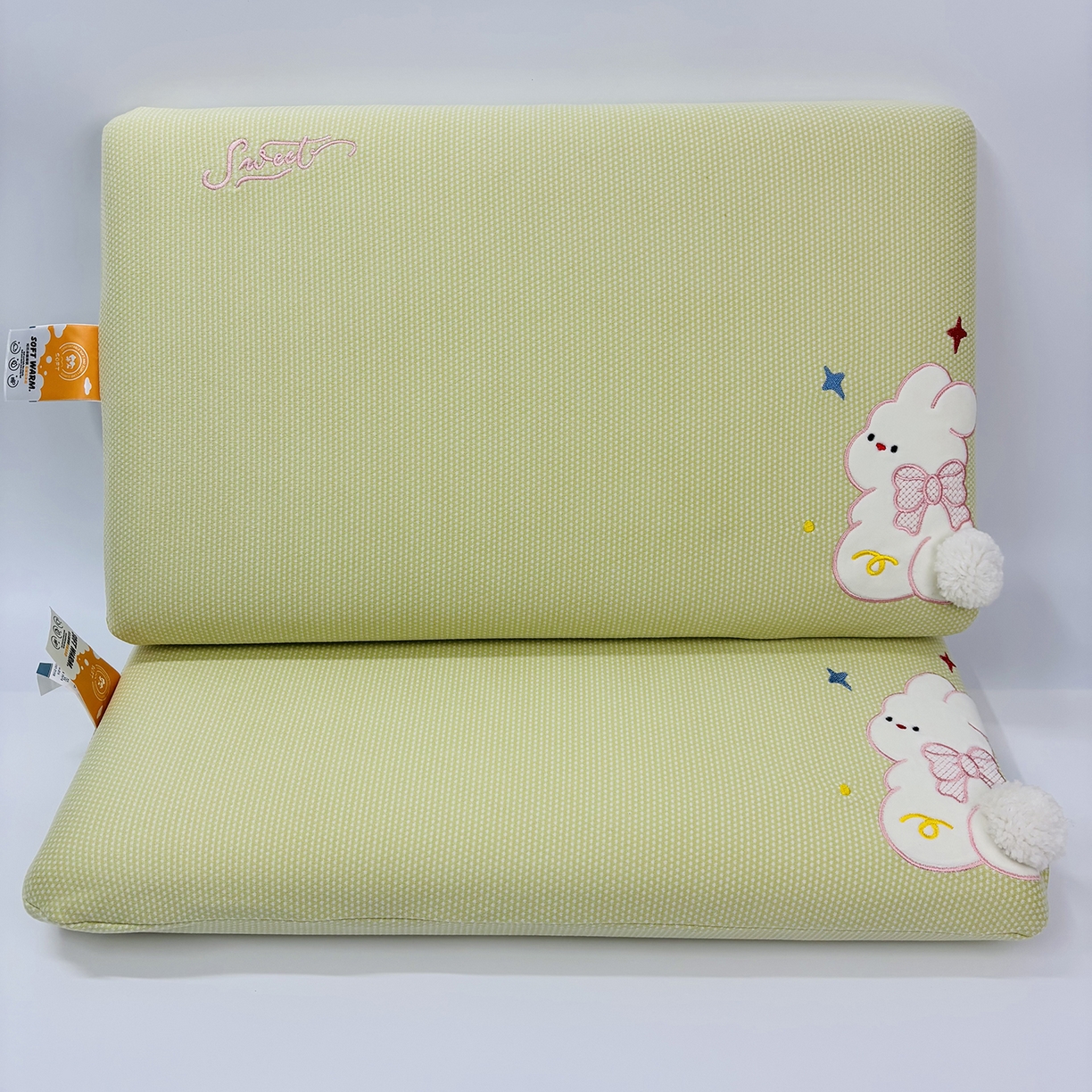 露函家居 2025新款儿童款蝴蝶结兔面包枕枕头枕芯 绿色