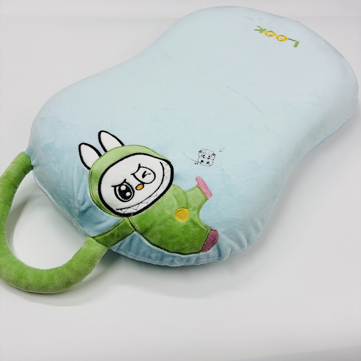 露函家居 2025新款儿童款拉布布毛绒猫肚枕枕头枕芯 蓝色