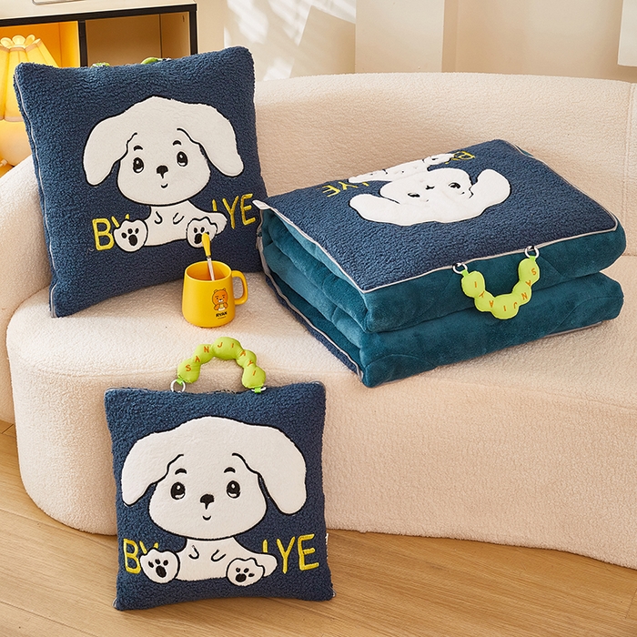 91家纺网 家纺一手货源 找家纺 （总）伊可爱 2025新款秋冬泰迪绒卡通贴布绣提手抱枕被-嘟嘟