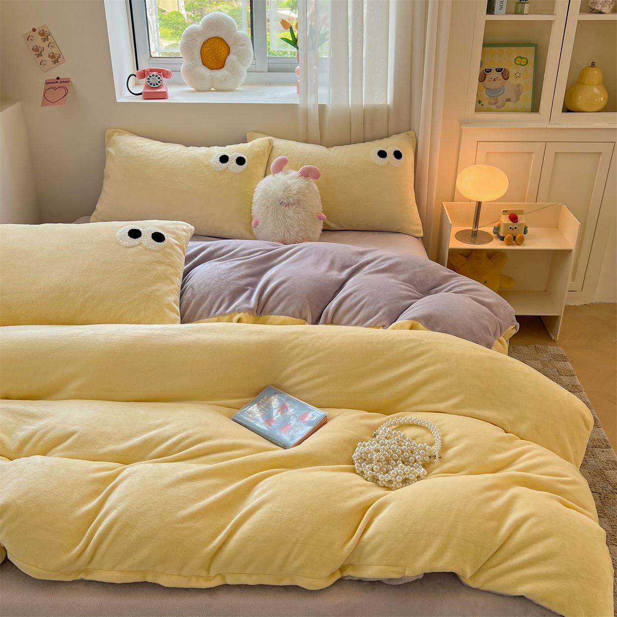 雨洋家纺 2025新款牛奶绒双面毛巾绣单品被套-大眼萌系列 R绒大眼萌芋泥奶盖