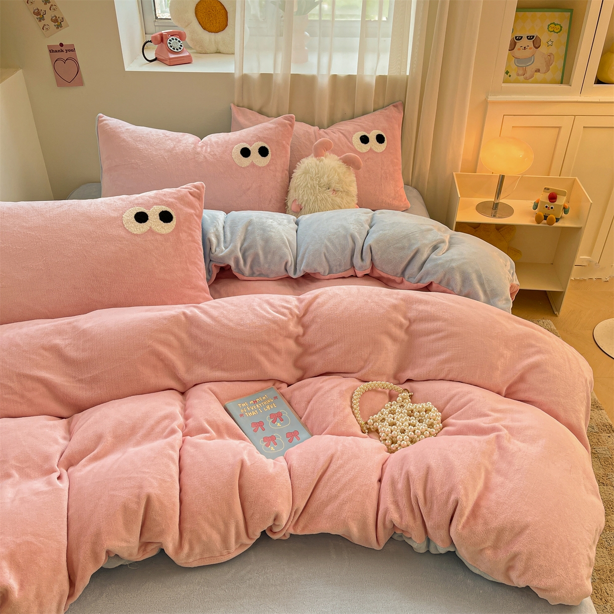 雨洋家纺 2025新款牛奶绒双面毛巾绣单品被套-大眼萌系列 R绒大眼萌草莓海盐