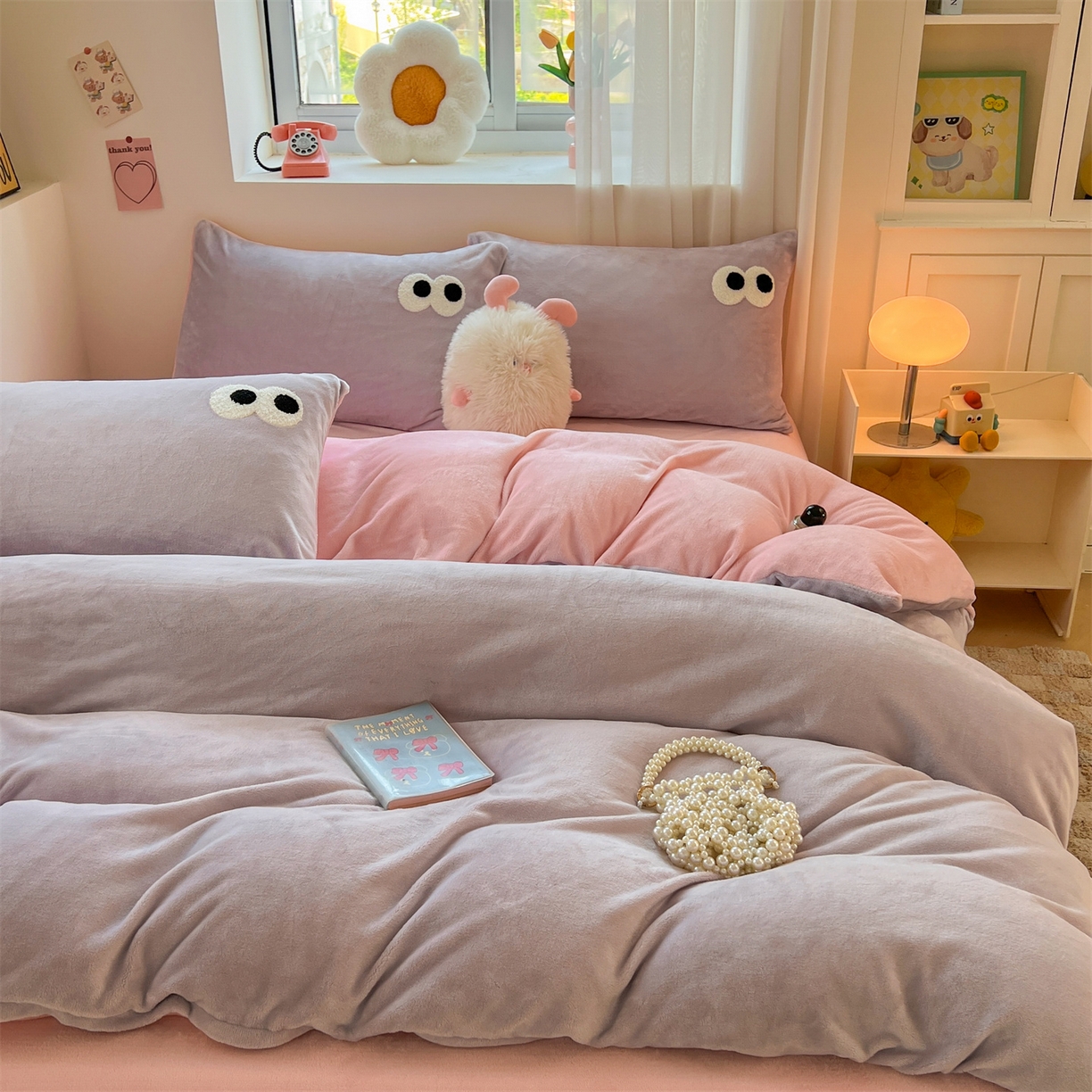 91家纺网 家纺一手货源 找家纺 （总）雨洋家纺 2025新款牛奶绒双面毛巾绣单品被套-大眼萌系列