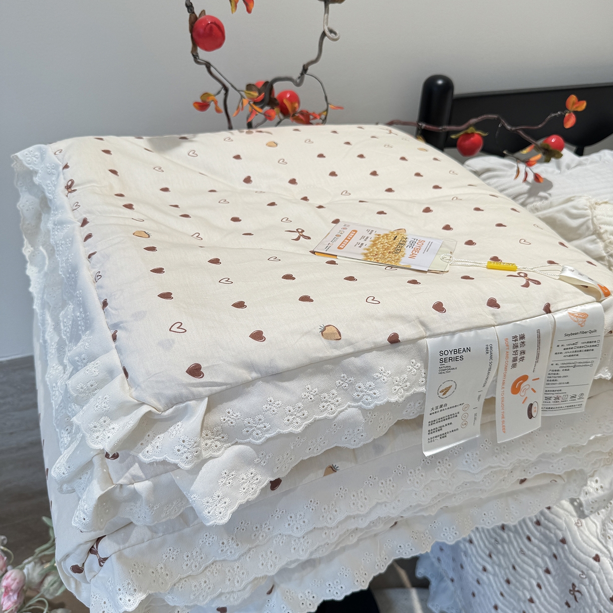 91家纺网 家纺一手货源 找家纺 （总）奈萝家纺 2025新款全棉蕾丝花边被套春秋被床盖四件套床盖三件套