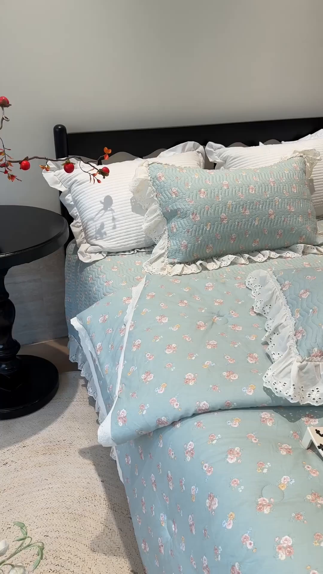 91家纺网 家纺一手货源 找家纺 奈萝家纺 2025新款全棉蕾丝花边被套春秋被床盖四件套床盖三件套 沐辰花绿