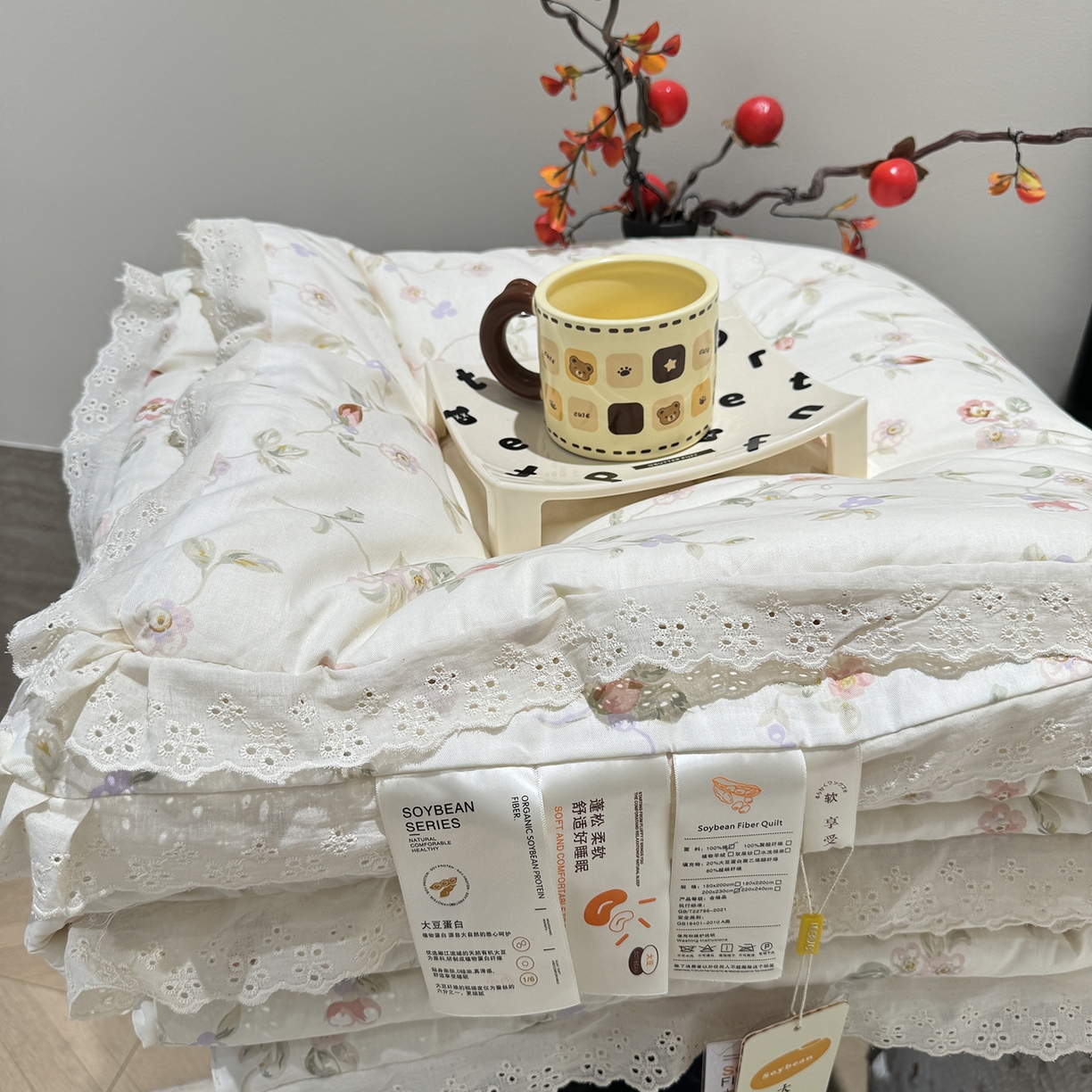 91家纺网 家纺一手货源 找家纺 奈萝家纺 2025新款全棉蕾丝花边被套春秋被床盖四件套床盖三件套 薇语梦