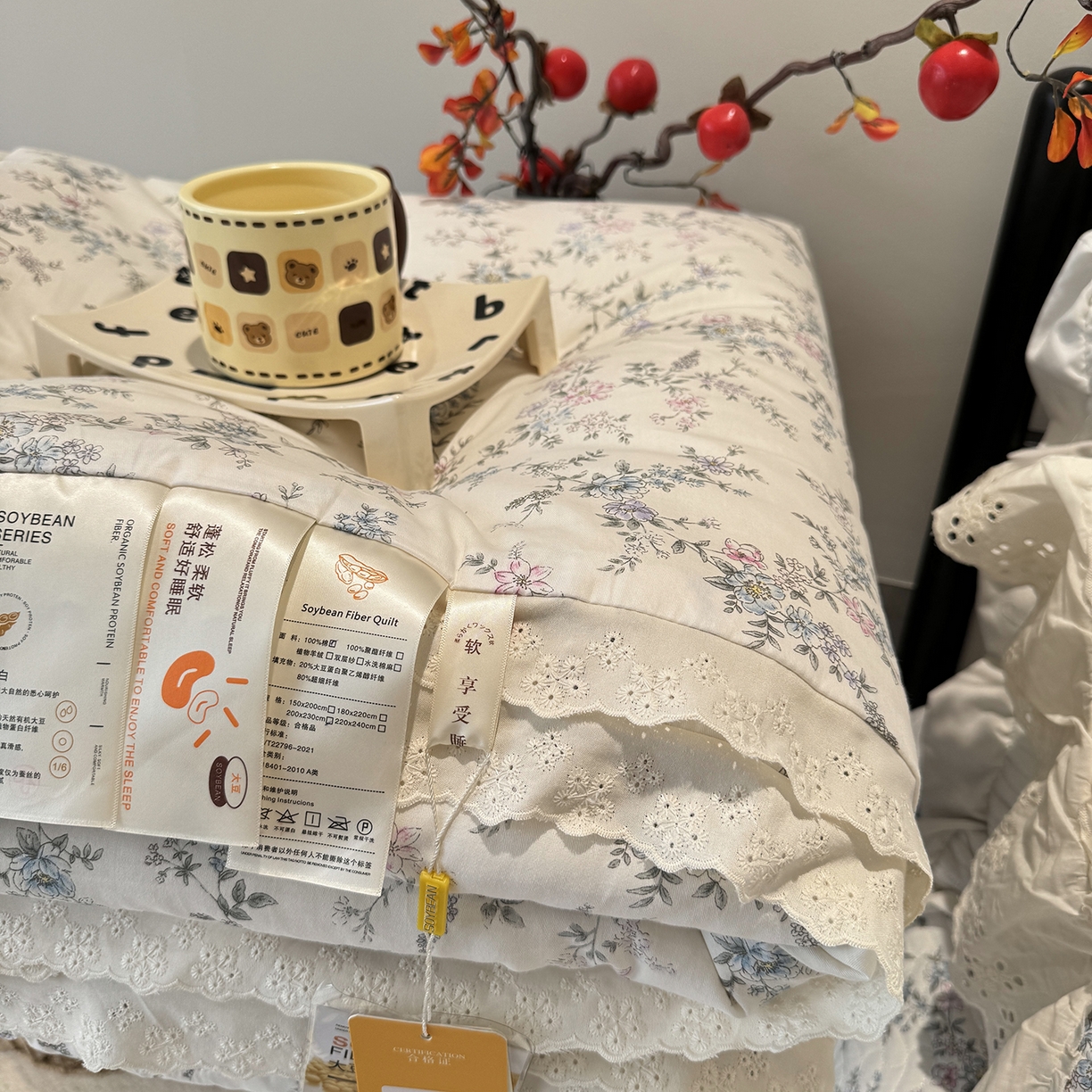 91家纺网 家纺一手货源 找家纺 奈萝家纺 2025新款全棉蕾丝花边被套春秋被床盖四件套床盖三件套 夏梦