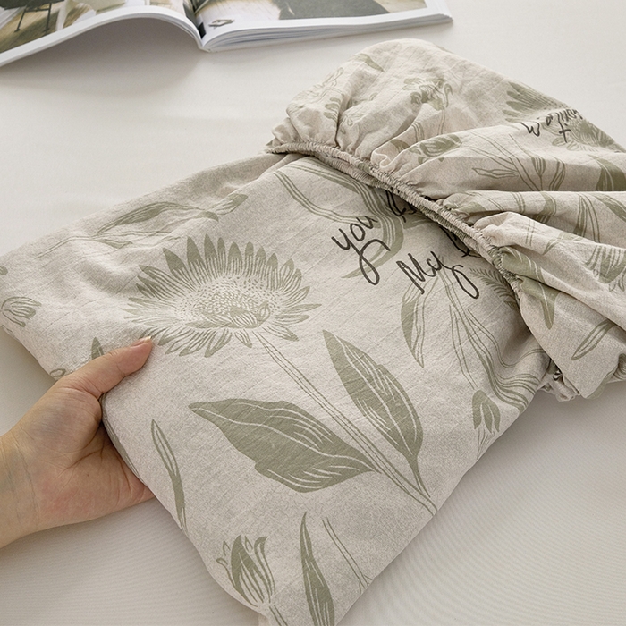 91家纺网 家纺一手货源 找家纺 卢赛尔 2025新款高克重皱皱复古原麻单床笠床笠三件套 草芙蓉