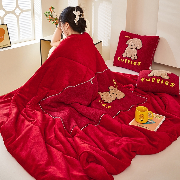 91家纺网 家纺一手货源 找家纺 （总）伊可爱2025新款秋冬泰迪绒卡通贴布绣提手抱枕被-贝宝