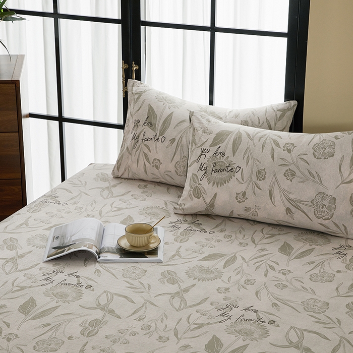 91家纺网 家纺一手货源 找家纺 卢赛尔 2025新款高克重皱皱复古原麻单床笠床笠三件套 草芙蓉