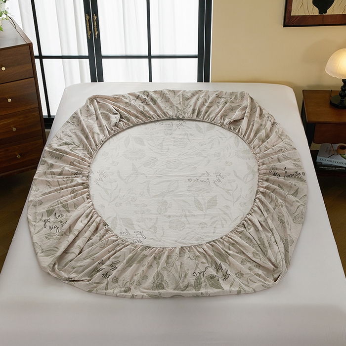 91家纺网 家纺一手货源 找家纺 卢赛尔 2025新款高克重皱皱复古原麻单床笠床笠三件套 草芙蓉