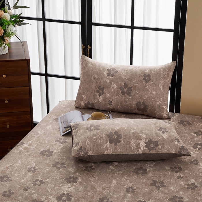 91家纺网 家纺一手货源 找家纺 卢赛尔 2025新款高克重皱皱复古原麻单床笠床笠三件套 风浅