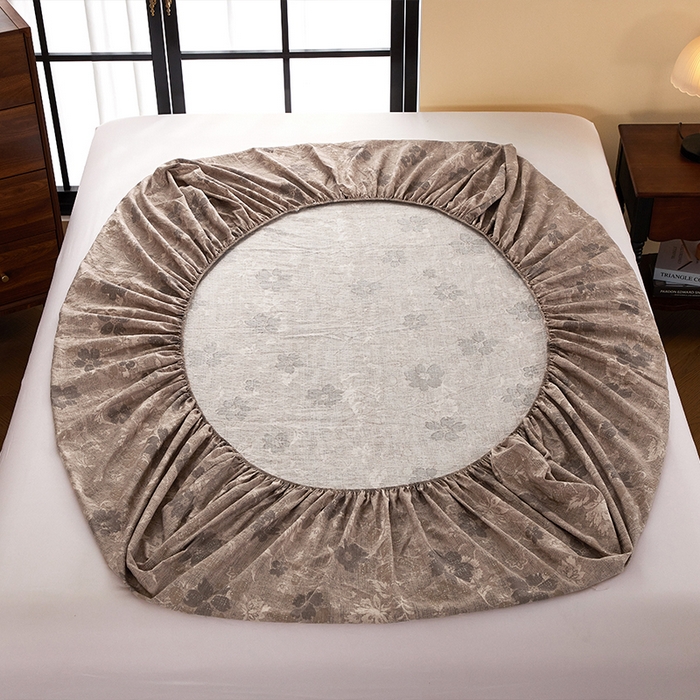 91家纺网 家纺一手货源 找家纺 卢赛尔 2025新款高克重皱皱复古原麻单床笠床笠三件套 风浅