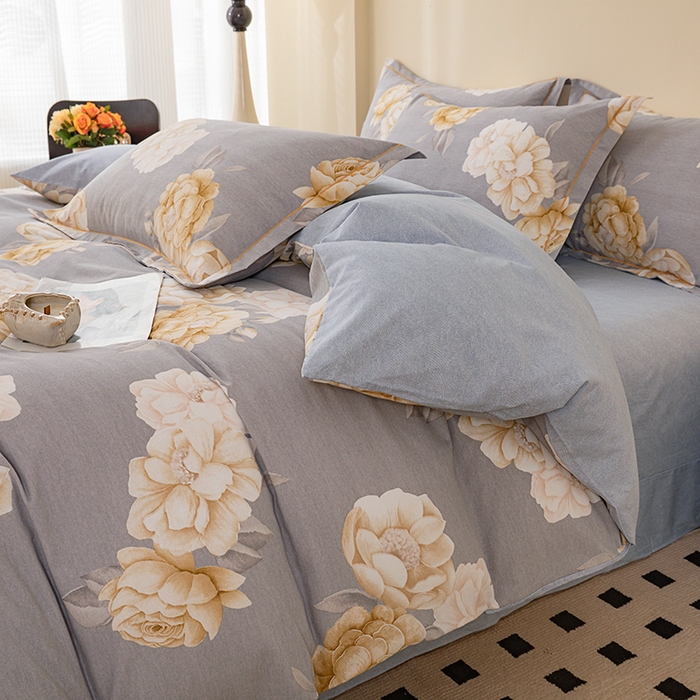 91家纺网 家纺一手货源 找家纺 博弈家纺 2025新款100%加厚全棉纯棉四件套喷气磨毛四件套-礼盒装 春和景明