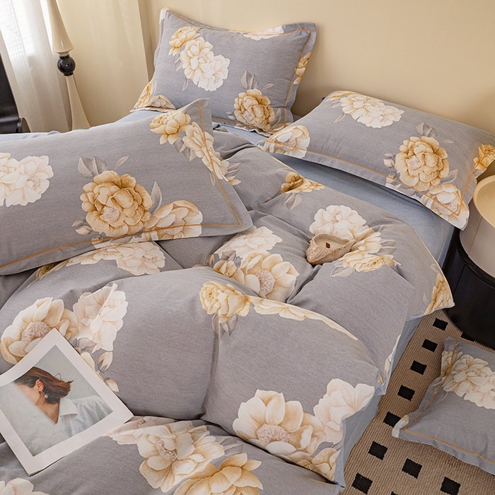 91家纺网 家纺一手货源 找家纺 博弈家纺 2025新款100%加厚全棉纯棉四件套喷气磨毛四件套-礼盒装 春和景明