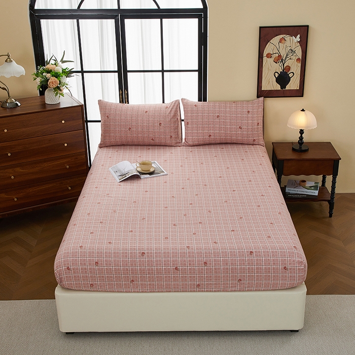 卢赛尔 2025新款高克重皱皱复古原麻单床笠床笠三件套 红颜