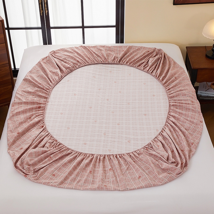 91家纺网 家纺一手货源 找家纺 卢赛尔 2025新款高克重皱皱复古原麻单床笠床笠三件套 红颜