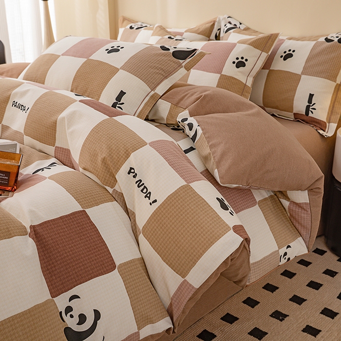 91家纺网 家纺一手货源 找家纺 博弈家纺 2025新款100%加厚全棉纯棉四件套喷气磨毛四件套-礼盒装 格调熊猫