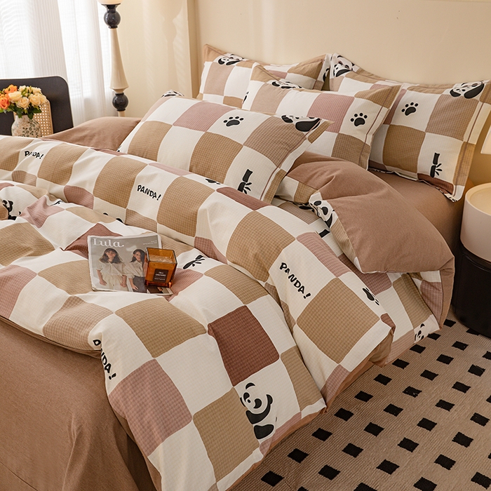 91家纺网 家纺一手货源 找家纺 博弈家纺 2025新款100%加厚全棉纯棉四件套喷气磨毛四件套-礼盒装 格调熊猫