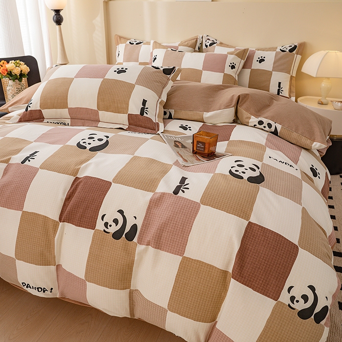 91家纺网 家纺一手货源 找家纺 博弈家纺 2025新款100%加厚全棉纯棉四件套喷气磨毛四件套-礼盒装 格调熊猫