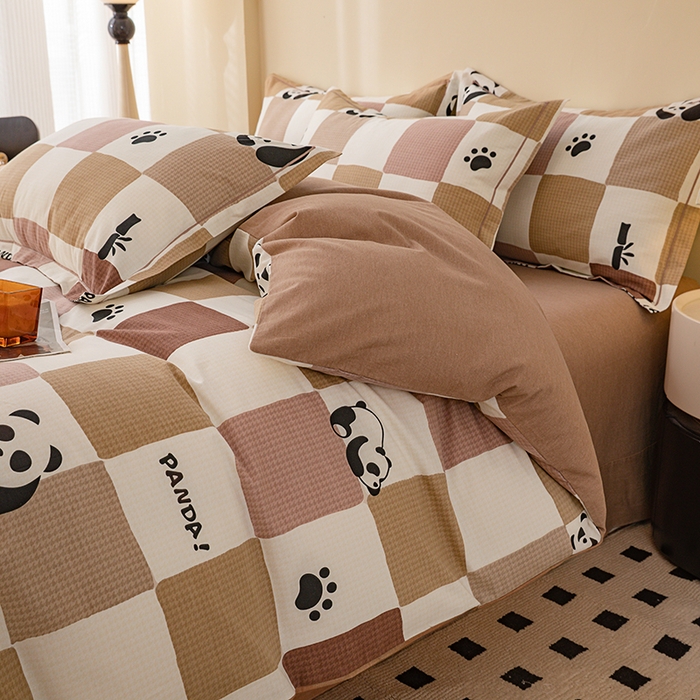 91家纺网 家纺一手货源 找家纺 博弈家纺 2025新款100%加厚全棉纯棉四件套喷气磨毛四件套-礼盒装 格调熊猫