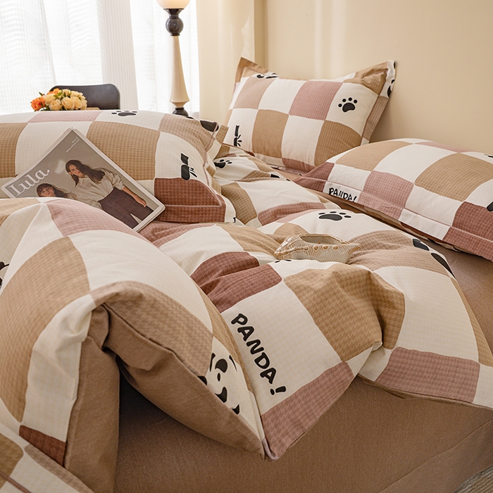 91家纺网 家纺一手货源 找家纺 博弈家纺 2025新款100%加厚全棉纯棉四件套喷气磨毛四件套-礼盒装 格调熊猫