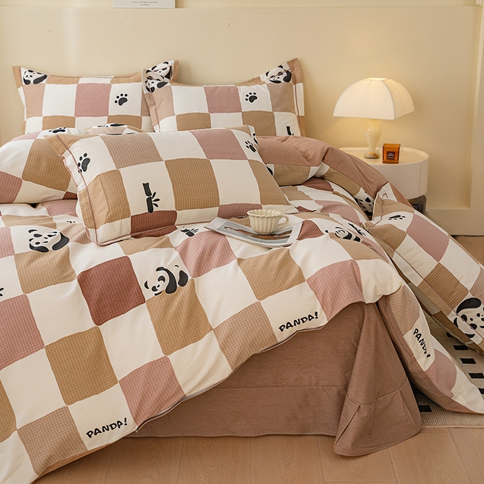 91家纺网 家纺一手货源 找家纺 博弈家纺 2025新款100%加厚全棉纯棉四件套喷气磨毛四件套-礼盒装 格调熊猫