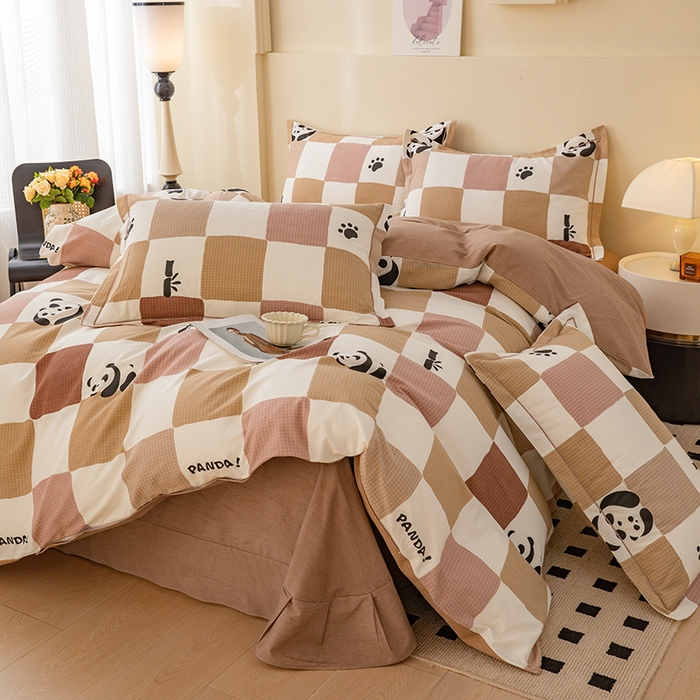 91家纺网 家纺一手货源 找家纺 博弈家纺 2025新款100%加厚全棉纯棉四件套喷气磨毛四件套-礼盒装 格调熊猫