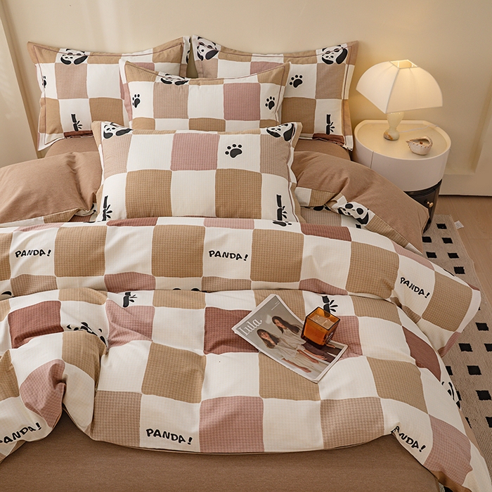 91家纺网 家纺一手货源 找家纺 博弈家纺 2025新款100%加厚全棉纯棉四件套喷气磨毛四件套-礼盒装 格调熊猫