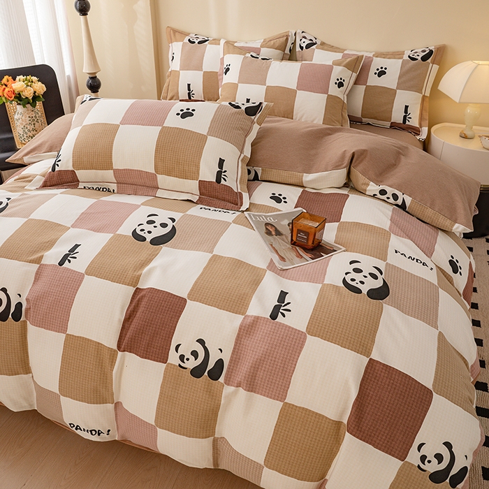 91家纺网 家纺一手货源 找家纺 博弈家纺 2025新款100%加厚全棉纯棉四件套喷气磨毛四件套-礼盒装 格调熊猫