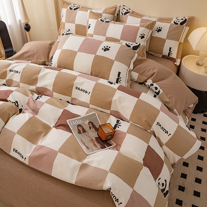 91家纺网 家纺一手货源 找家纺 博弈家纺 2025新款100%加厚全棉纯棉四件套喷气磨毛四件套-礼盒装 格调熊猫