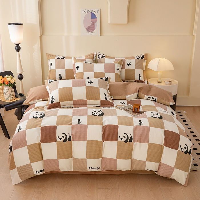 博弈家纺 2025新款100%加厚全棉纯棉四件套喷气磨毛四件套-礼盒装 格调熊猫