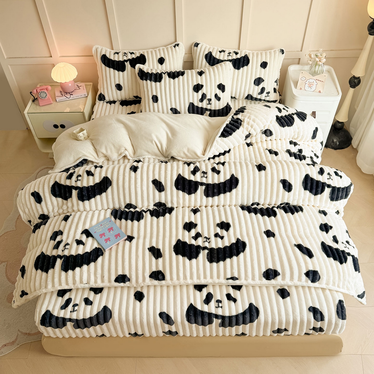 91家纺网 家纺一手货源 找家纺 （总）眠势力 2025新款兔兔绒抽条印花被套兔毛绒加厚保暖被罩