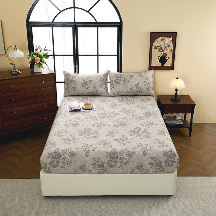 卢赛尔 2025新款高克重皱皱复古原麻单床笠床笠三件套 花眠