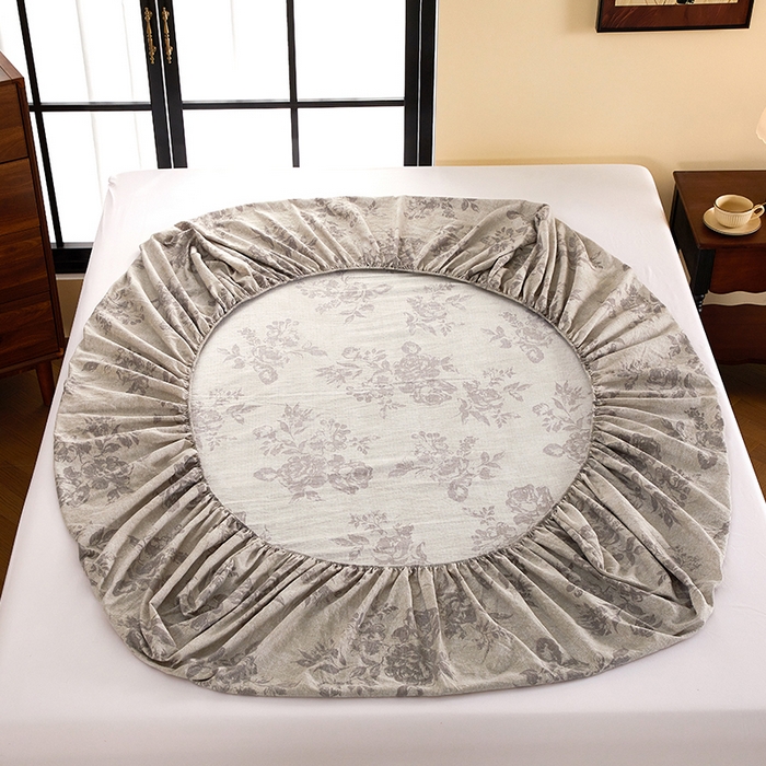 91家纺网 家纺一手货源 找家纺 卢赛尔 2025新款高克重皱皱复古原麻单床笠床笠三件套 花眠