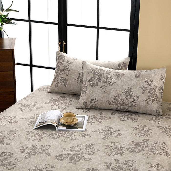 91家纺网 家纺一手货源 找家纺 卢赛尔 2025新款高克重皱皱复古原麻单床笠床笠三件套 花眠