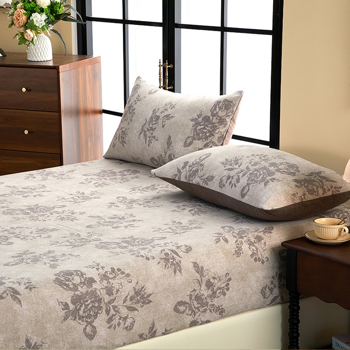 91家纺网 家纺一手货源 找家纺 卢赛尔 2025新款高克重皱皱复古原麻单床笠床笠三件套 花眠