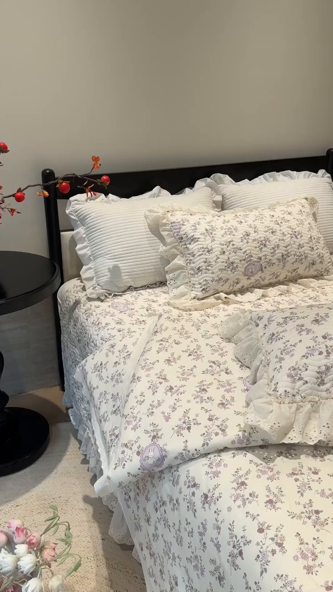 91家纺网 家纺一手货源 找家纺 奈萝家纺 2025新款全棉蕾丝花边被套春秋被床盖四件套床盖三件套 紫悦