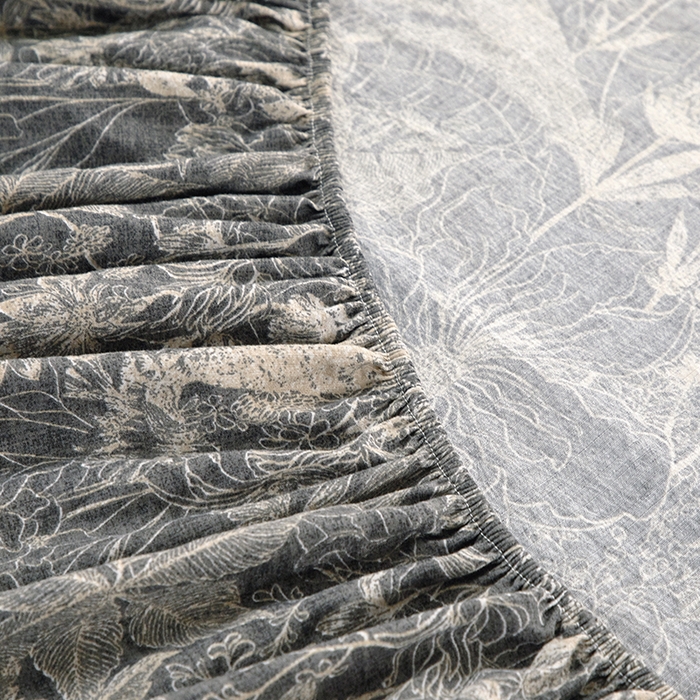 91家纺网 家纺一手货源 找家纺 卢赛尔 2025新款高克重皱皱复古原麻单床笠床笠三件套 凉墨