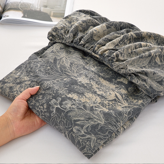 91家纺网 家纺一手货源 找家纺 卢赛尔 2025新款高克重皱皱复古原麻单床笠床笠三件套 凉墨