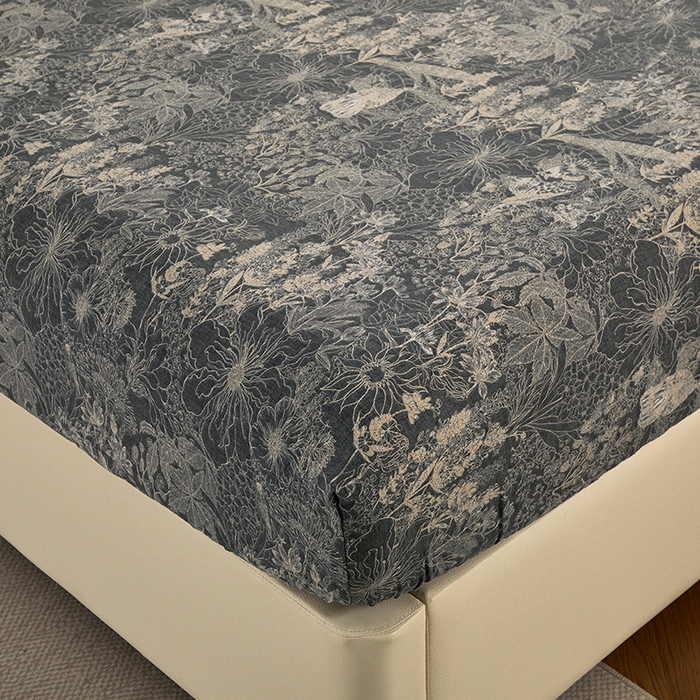 91家纺网 家纺一手货源 找家纺 卢赛尔 2025新款高克重皱皱复古原麻单床笠床笠三件套 凉墨