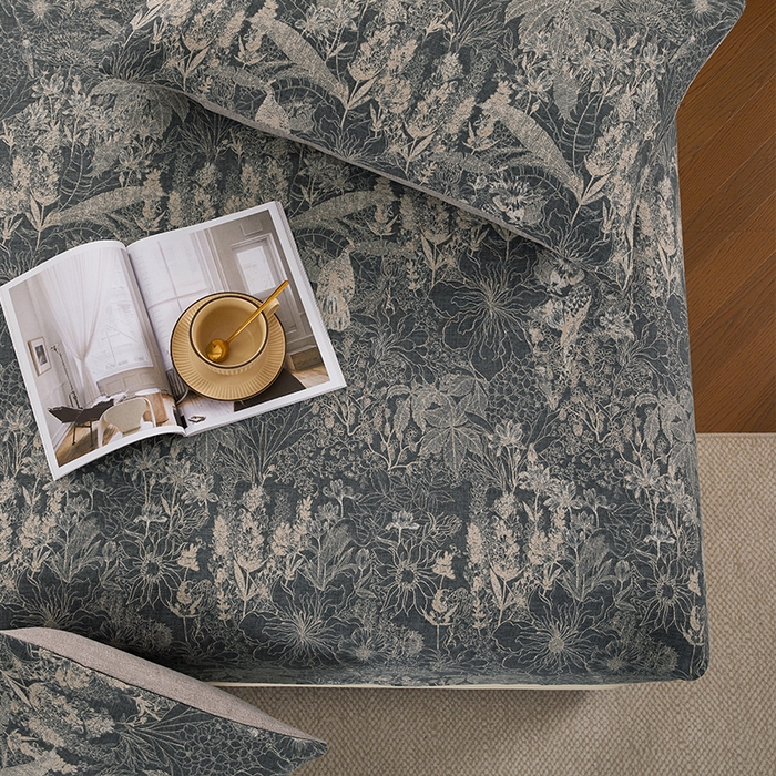 91家纺网 家纺一手货源 找家纺 卢赛尔 2025新款高克重皱皱复古原麻单床笠床笠三件套 凉墨