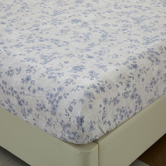 91家纺网 家纺一手货源 找家纺 卢赛尔 2025新款高克重皱皱复古原麻单床笠床笠三件套 青千雪